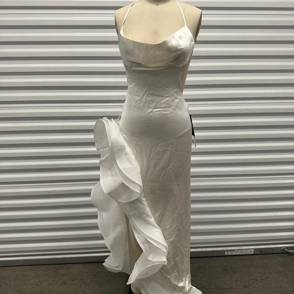 Retrofete Kaitlin Dress Bridal White Asymmetrical Ruffle Maxi - Picture 2 of 4